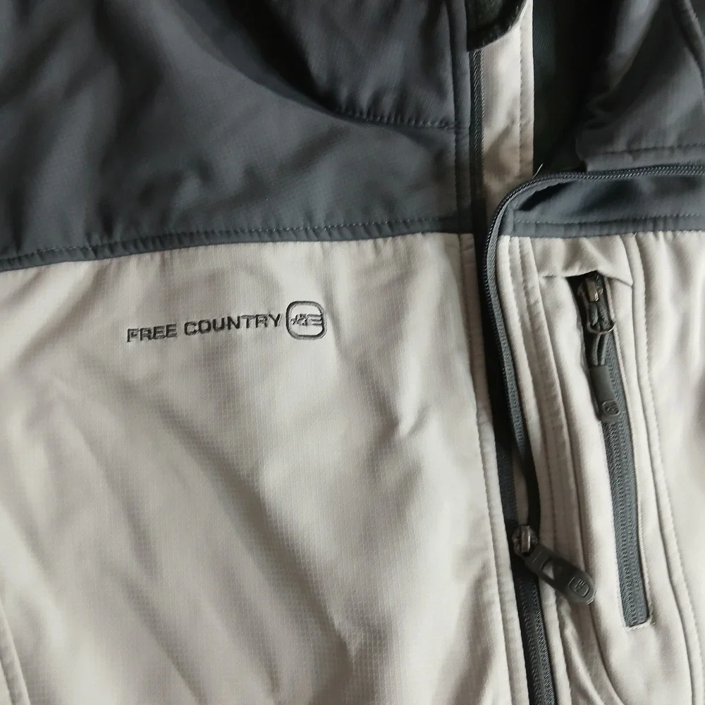 Free Country Mens Full Zip Jacket Light Gray Dark Gray Size XL‎